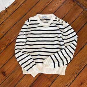 Zara  women’s Striped Sweater - navy and White small natural preppy